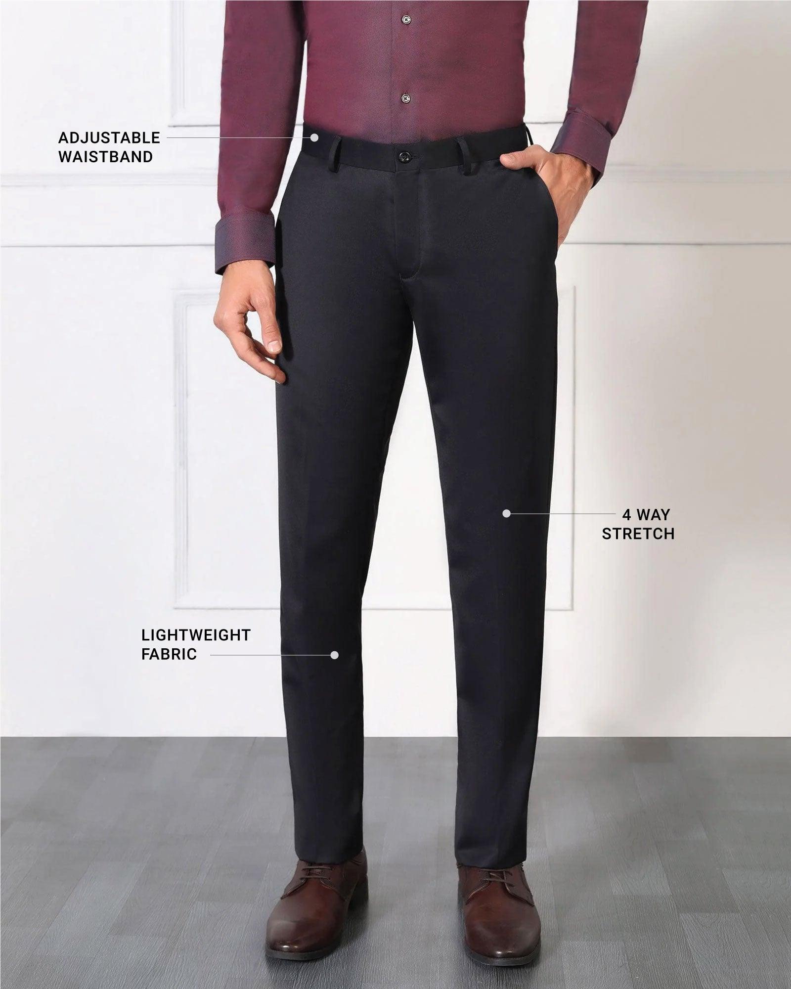 Buy Arrow Newyork Blue Solid Bi-Stretch Formal Trousers Online