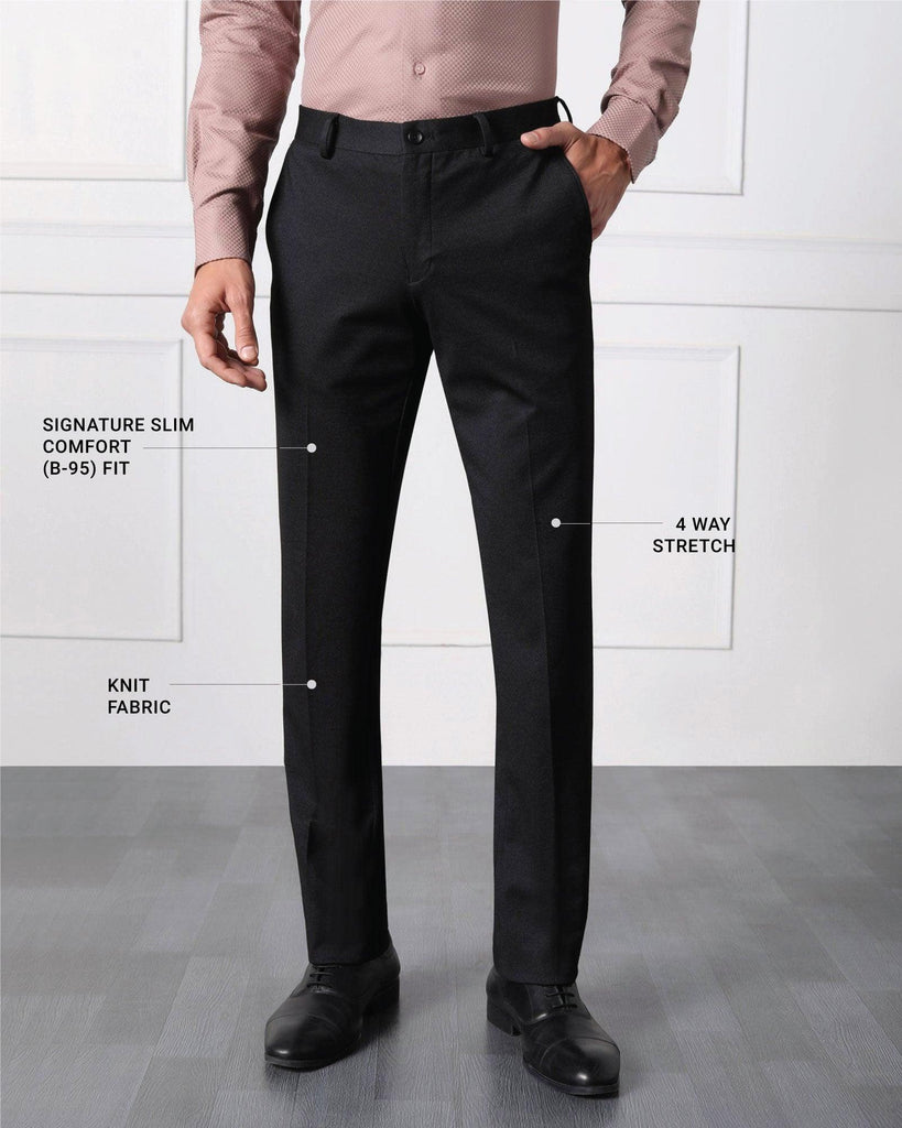 Must Haves Slim Comfort B-95 Formal Black Solid Trouser - Miggins