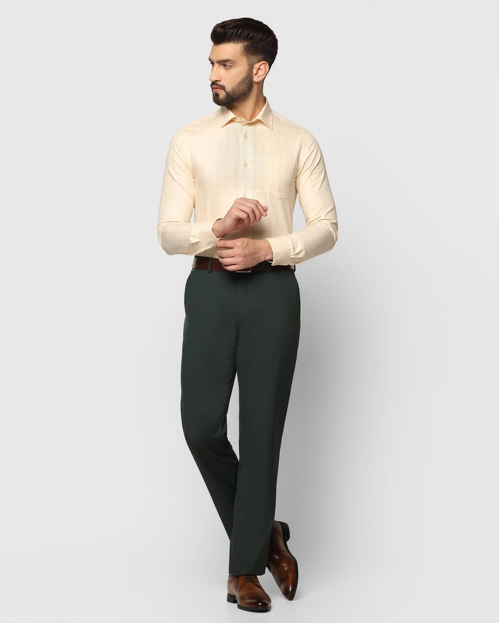 Men's Green Polyester Solid Formal Trousers