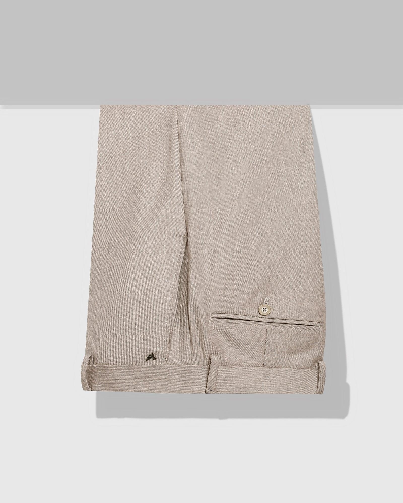 Beige Green Pleated Cotton Chinos Trousers (COCHICROP) | Celio