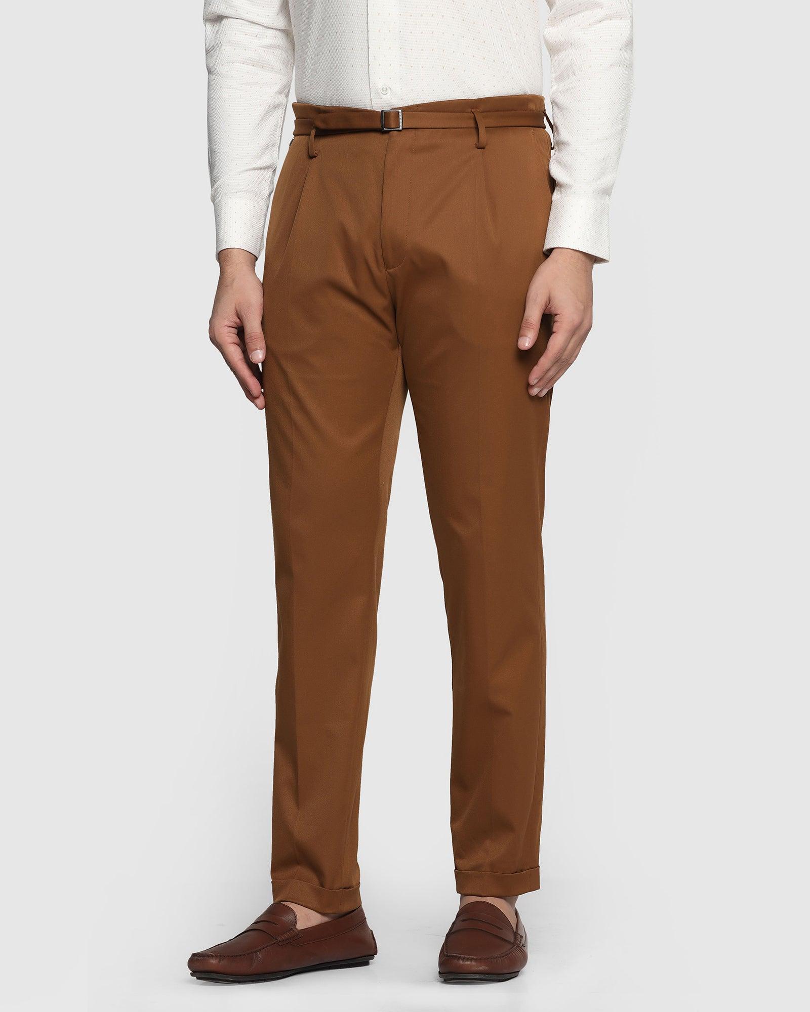 Nxt Formal Tobacco Brown Solid Trouser - Silas