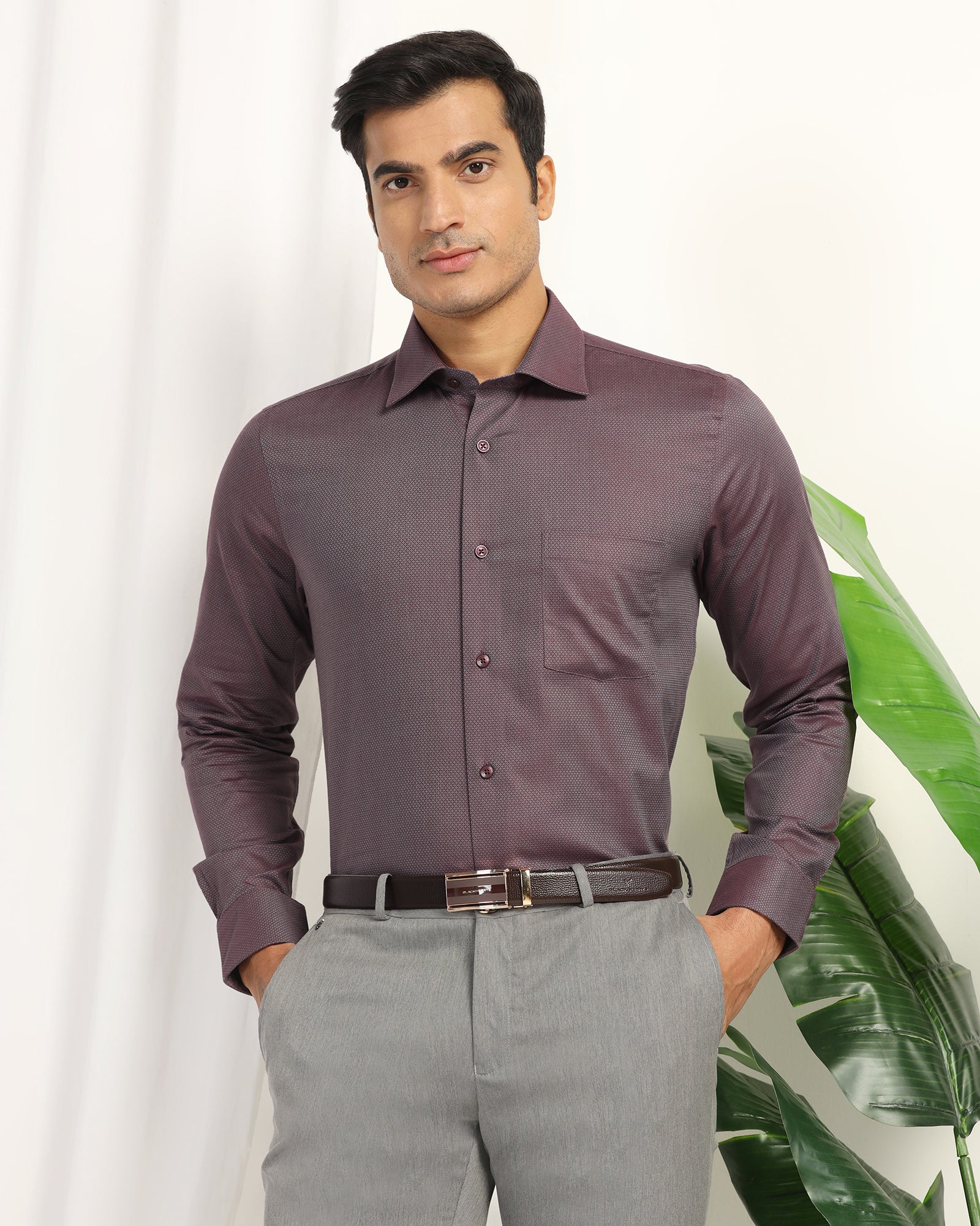 Formal Plum Textured Shirt - Punch