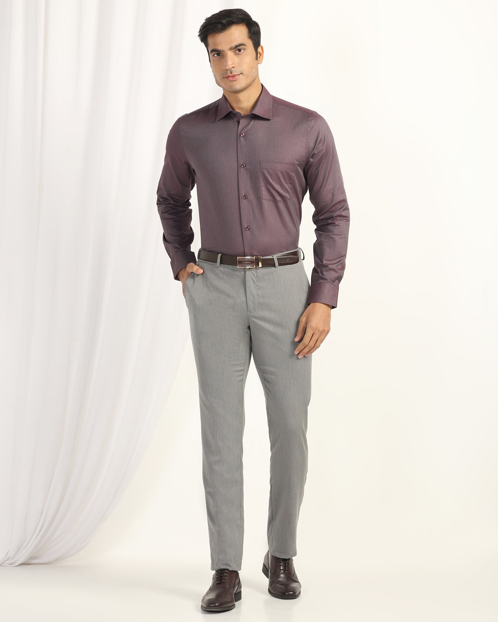 Formal Plum Textured Shirt - Punch