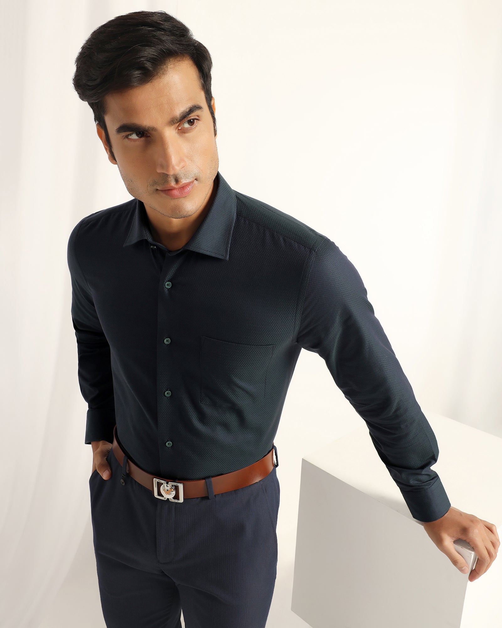 Formal Teal Textured Shirt - Dario