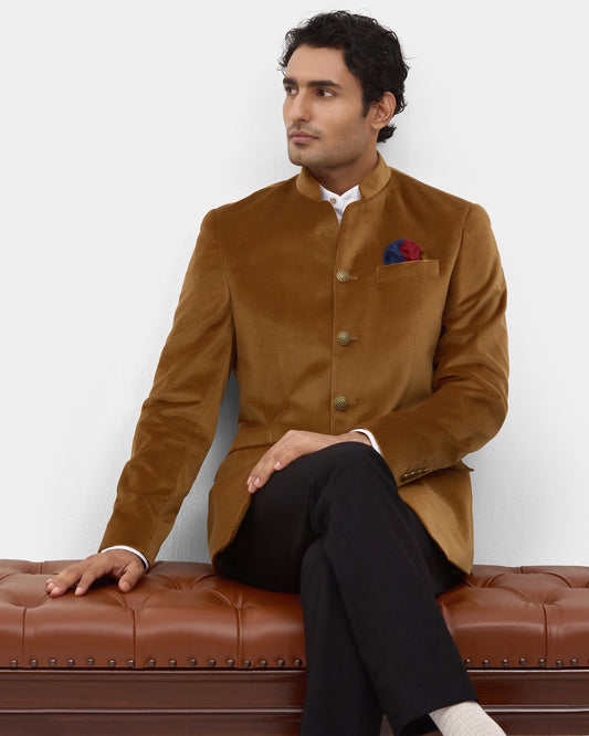 Gold Solid Bandhgala - Vetiver