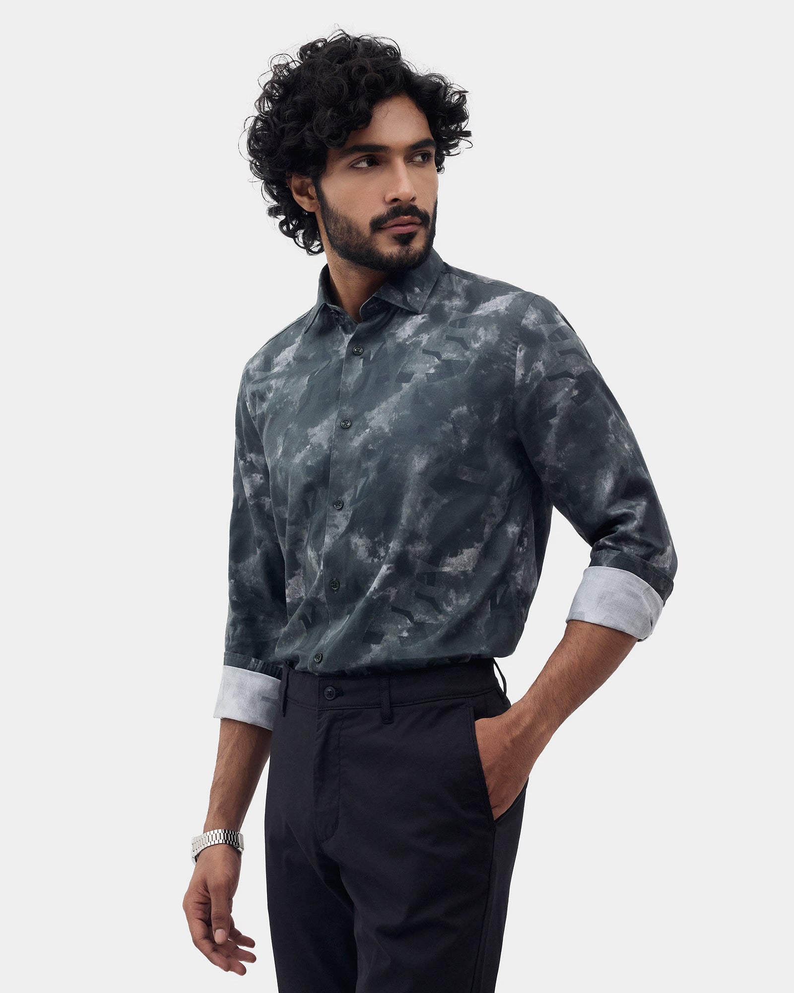 LONG SLEEVE INDIA FIT ALL OVER PRINT SHIRT