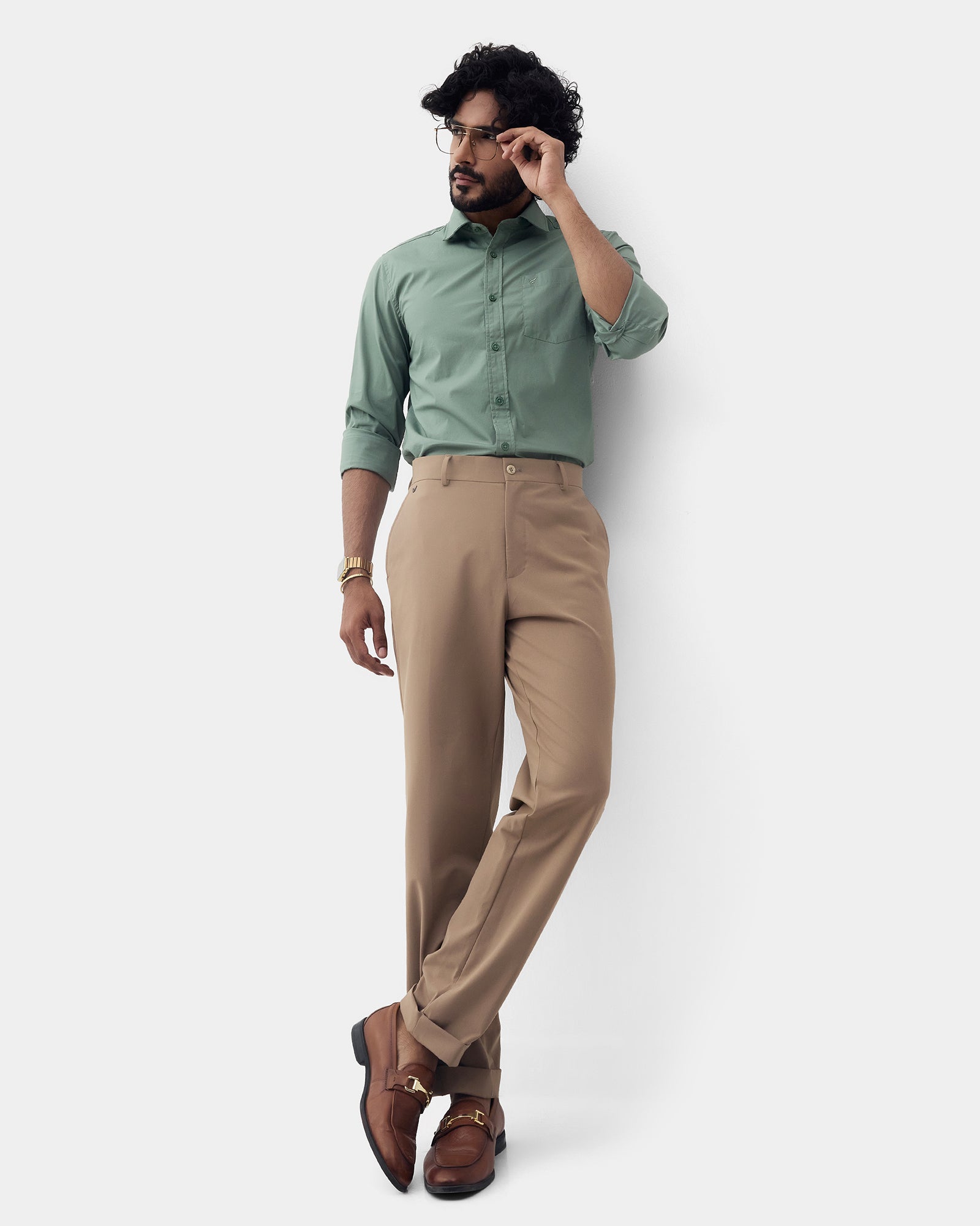 Green Solid Shirt - Lujo