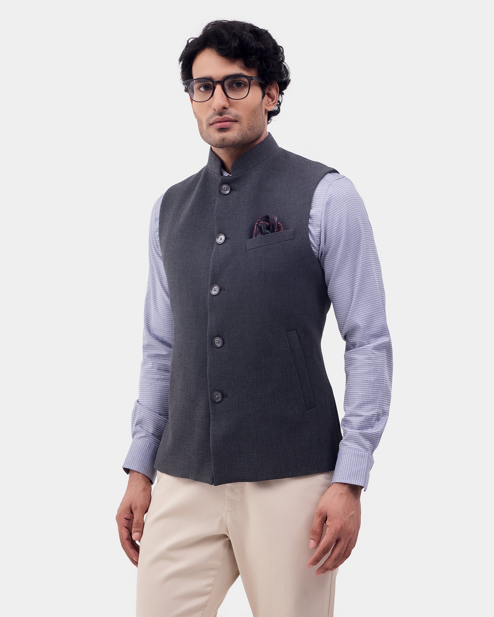 Grey Textured Waistcoat - Prodigy