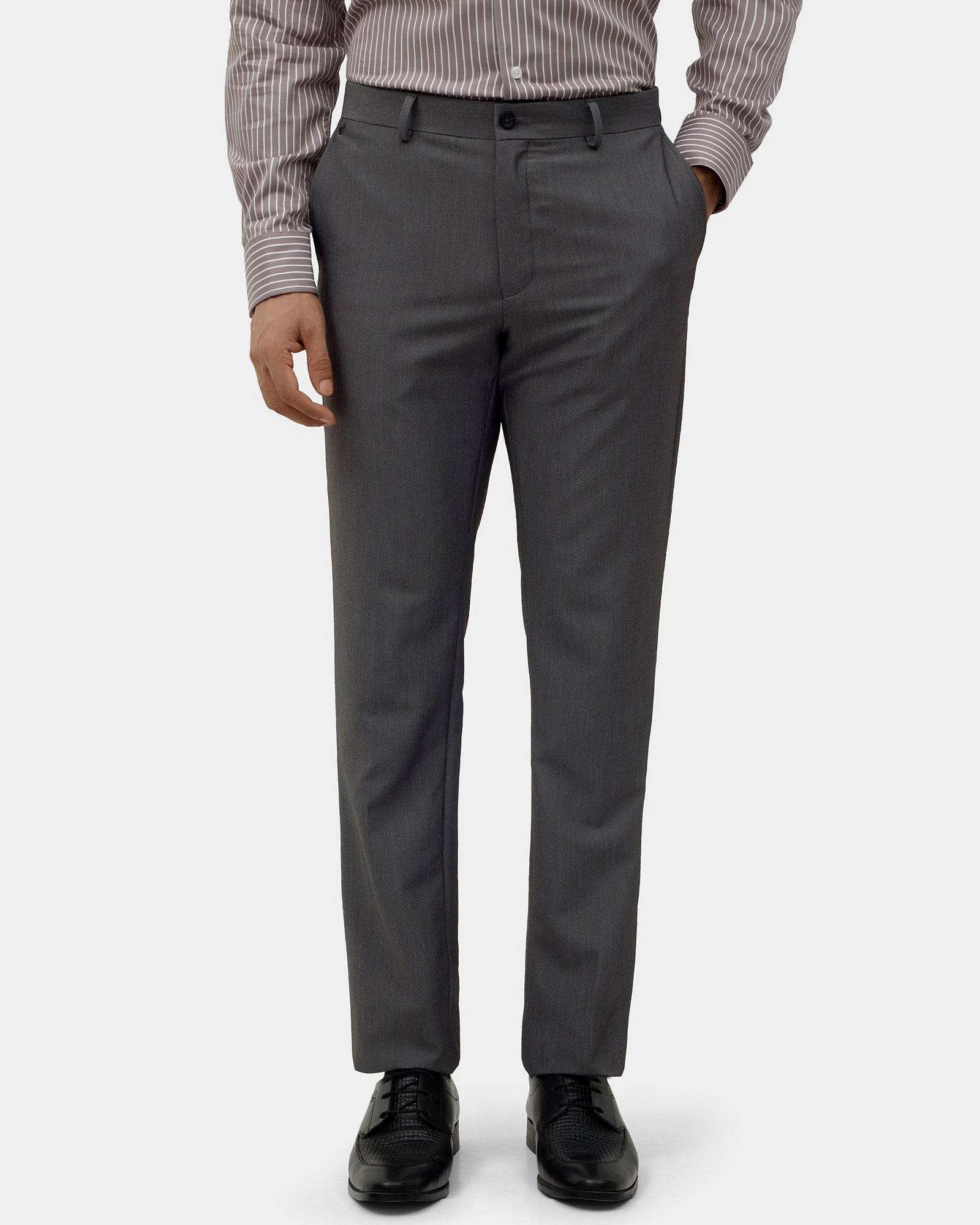 Grey Solid Trouser - Claret