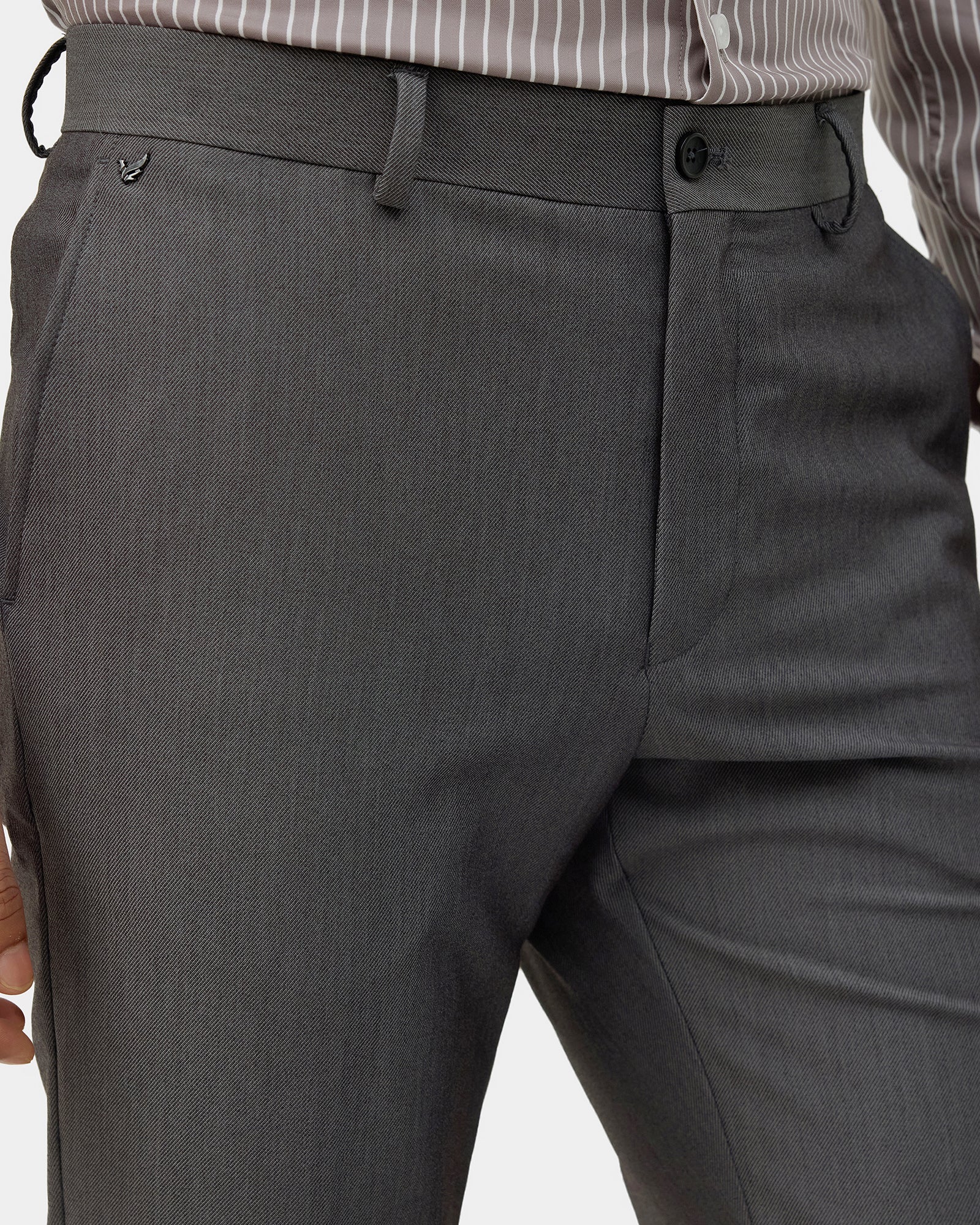 Grey Solid Trouser - Claret