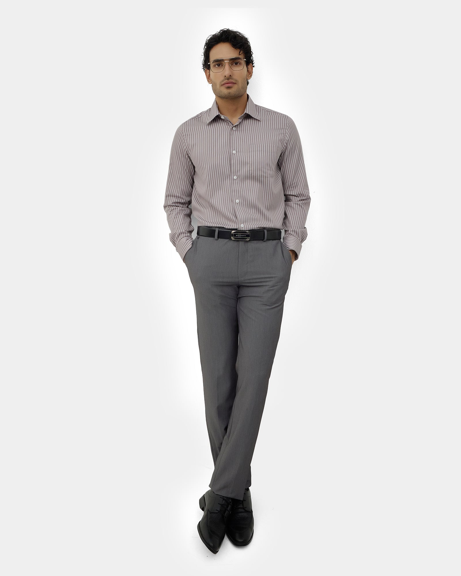 Grey Solid Trouser - Claret