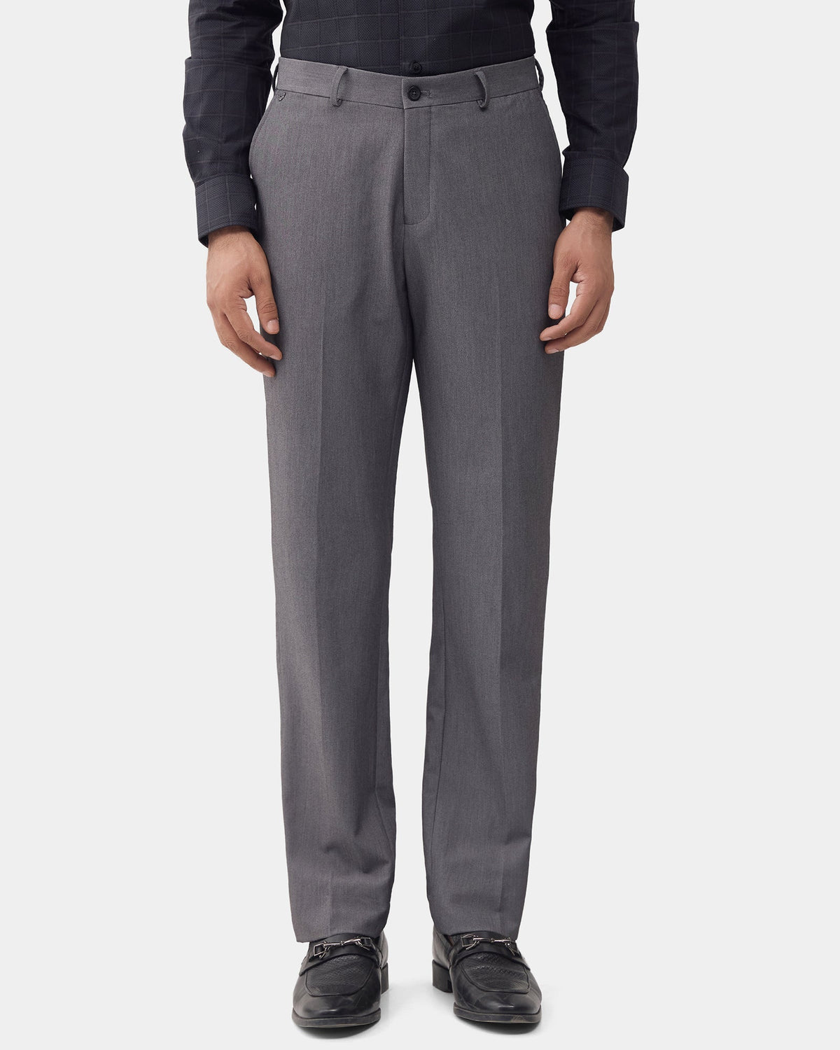 Grey Solid Trouser - Claret