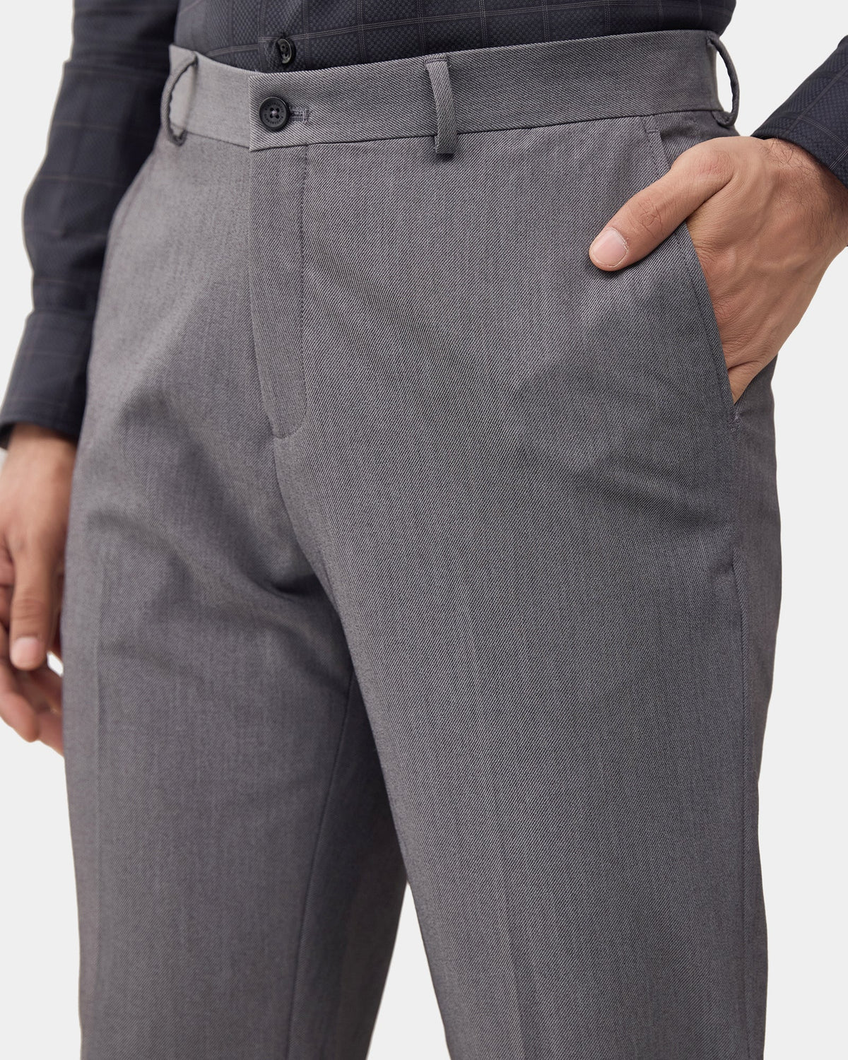 Grey Solid Trouser - Claret