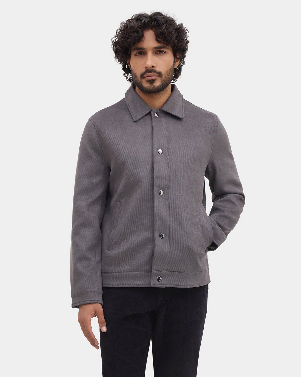 Grey Solid Zipper Jacket - Wysher