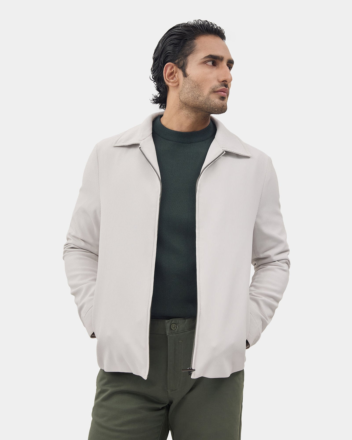 Grey Stripe Zipper Jacket - Nesta
