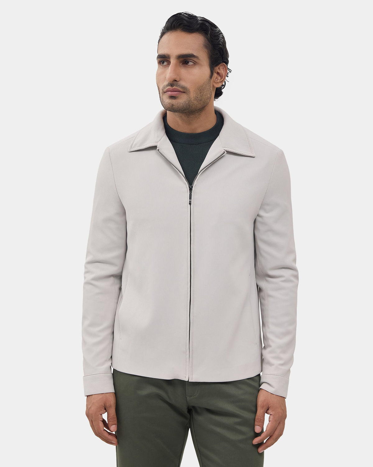 Grey Stripe Zipper Jacket - Nesta