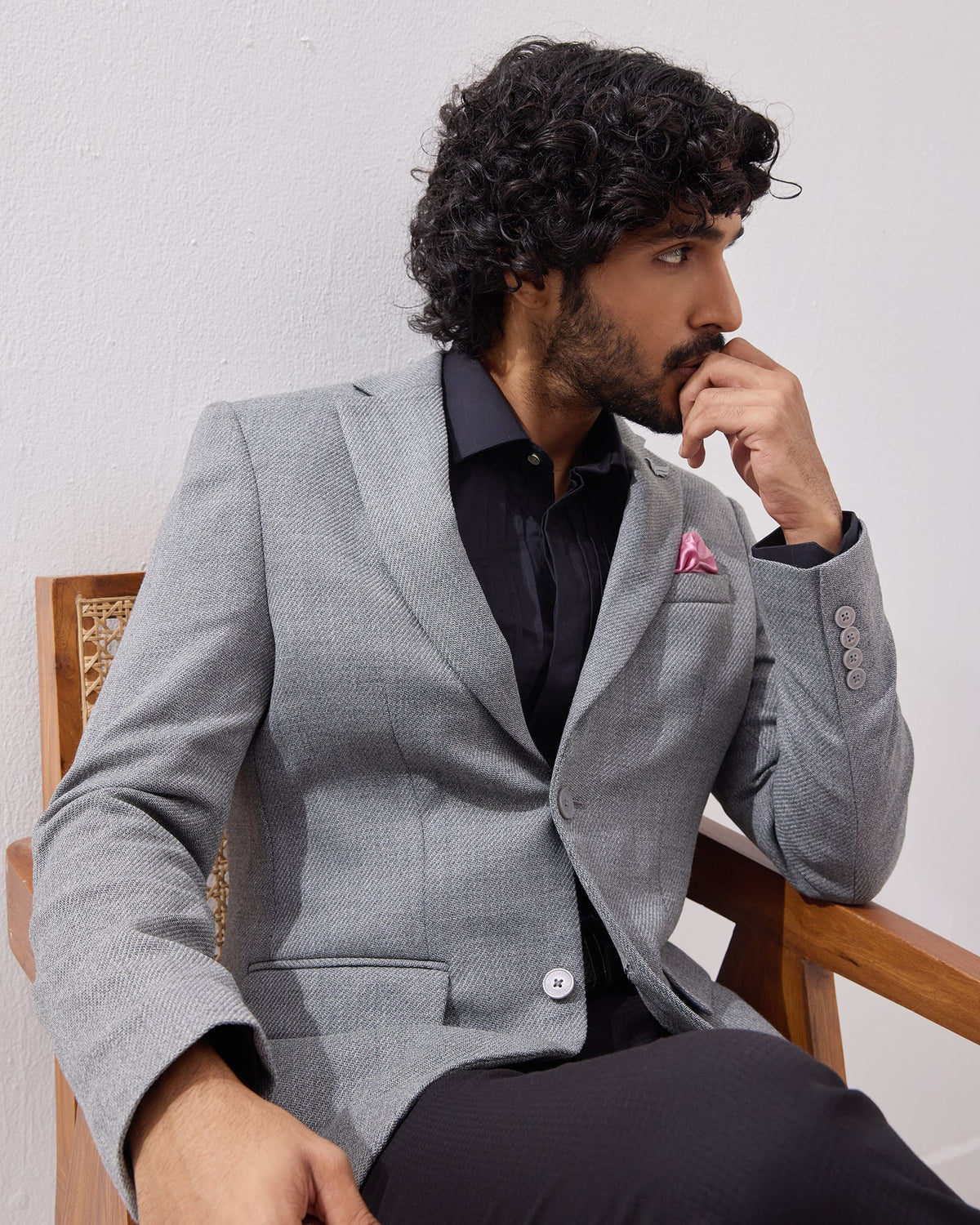 Grey Textured Blazer - Thatcher