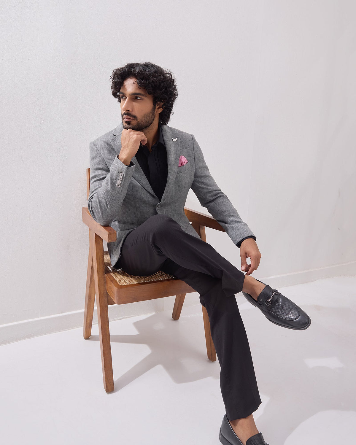 Grey Textured Blazer - Thatcher