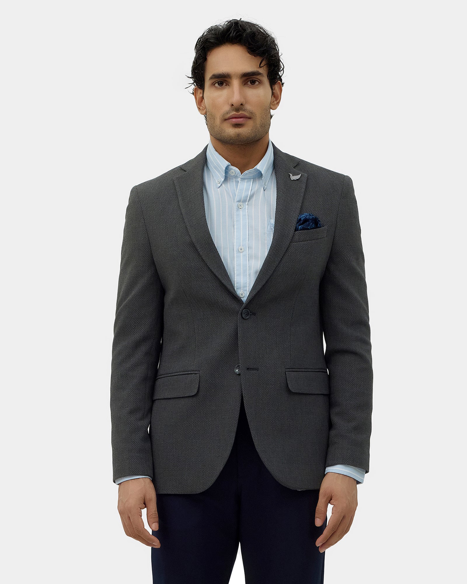 Grey Textured Blazer - Lucan