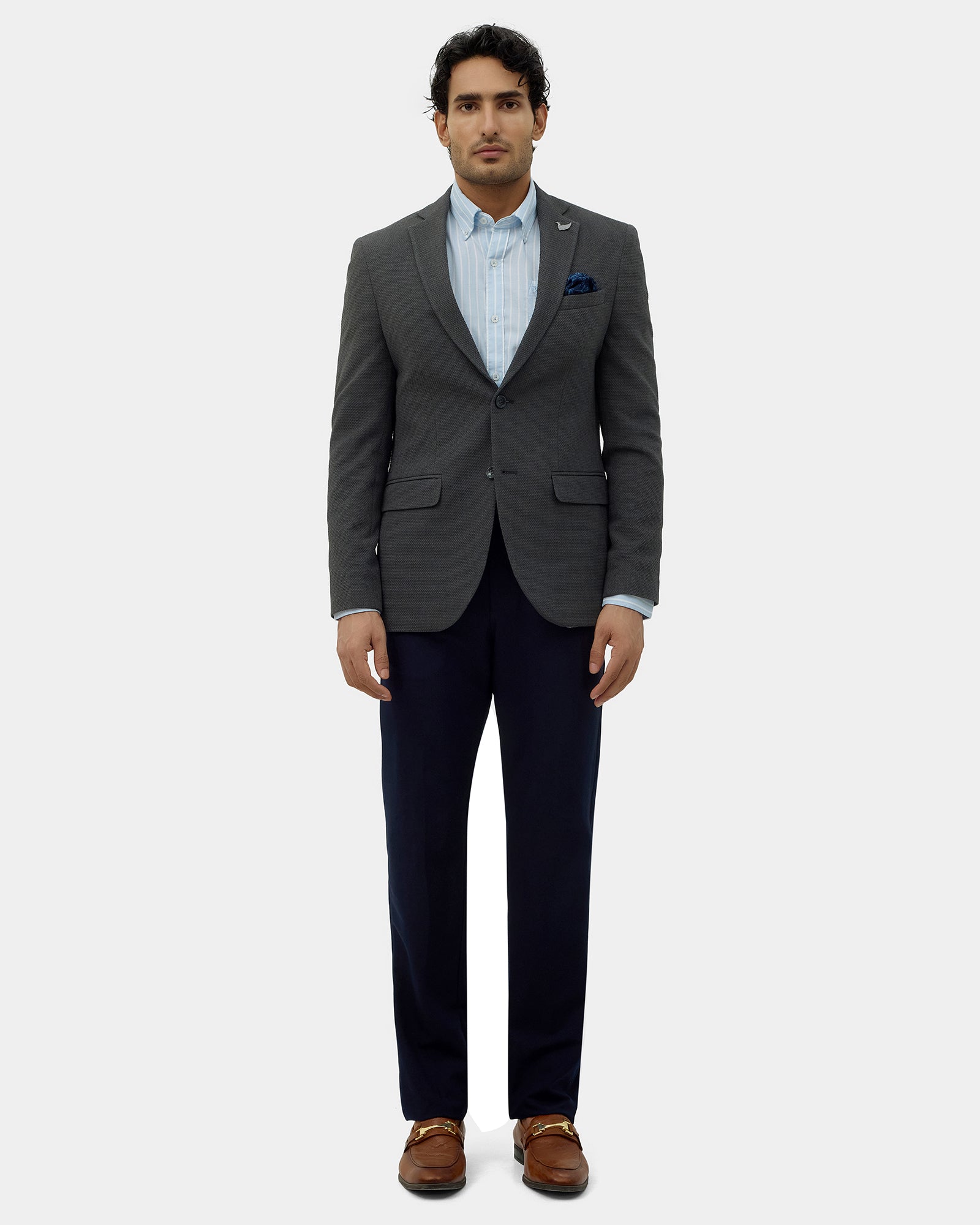 Grey Textured Blazer - Lucan
