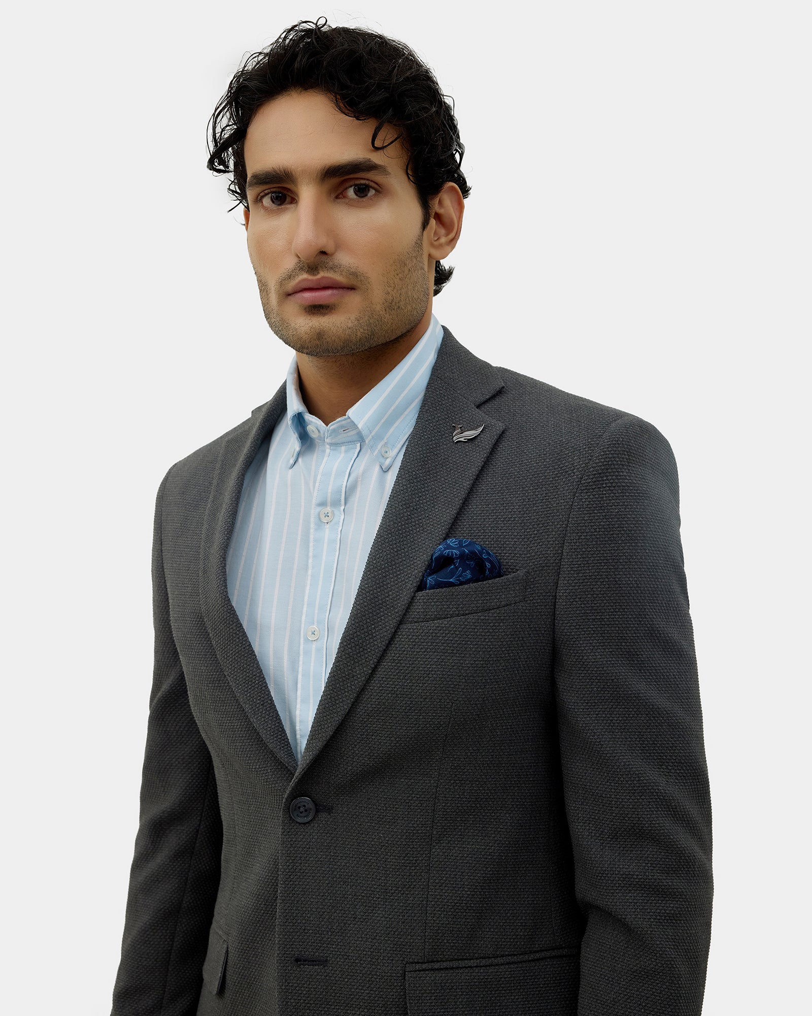 Grey Textured Blazer - Lucan