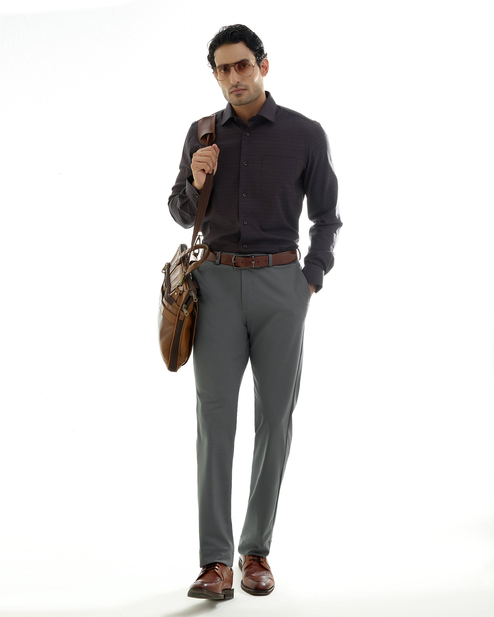 Grey Textured Trouser - Wellington