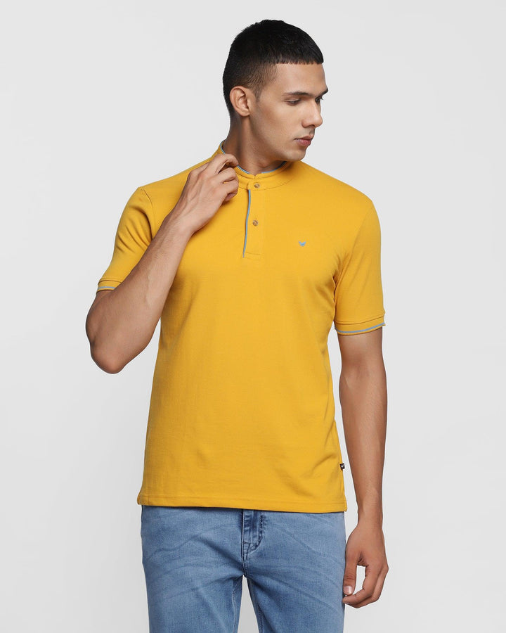 Mandarin Collar Ochre Solid T-Shirt - Dom