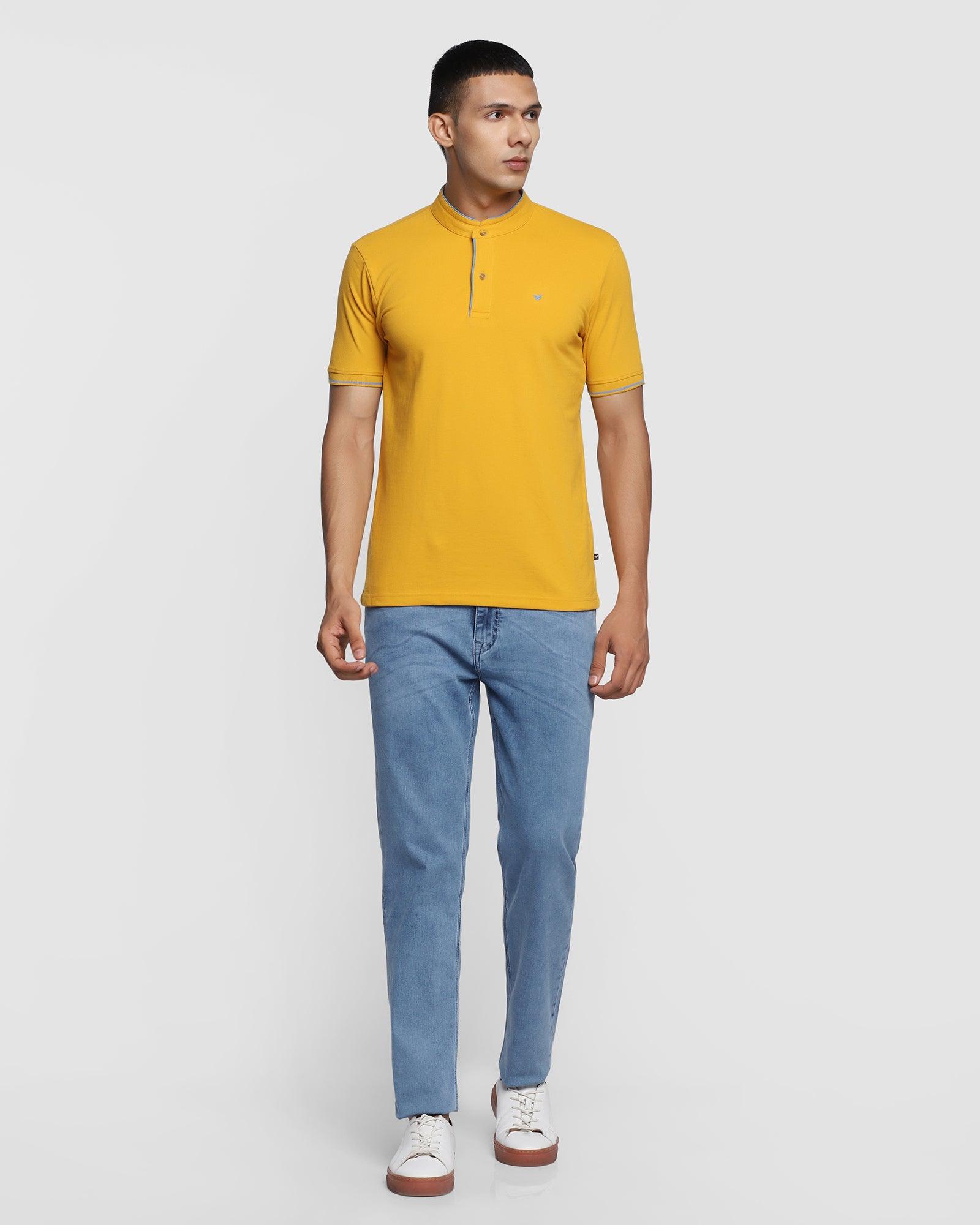 Mandarin Collar Ochre Solid T Shirt - Dom