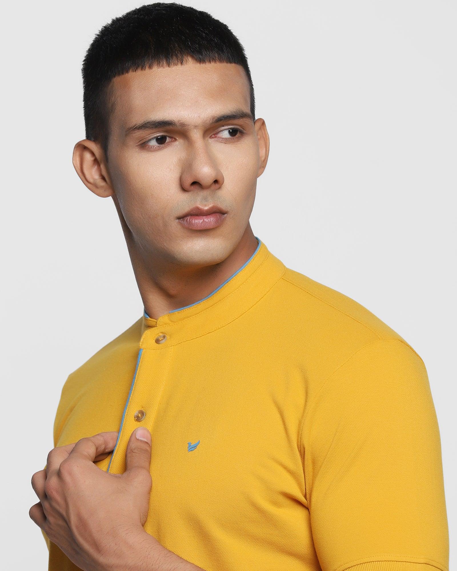 Mandarin Collar Ochre Solid T Shirt - Dom