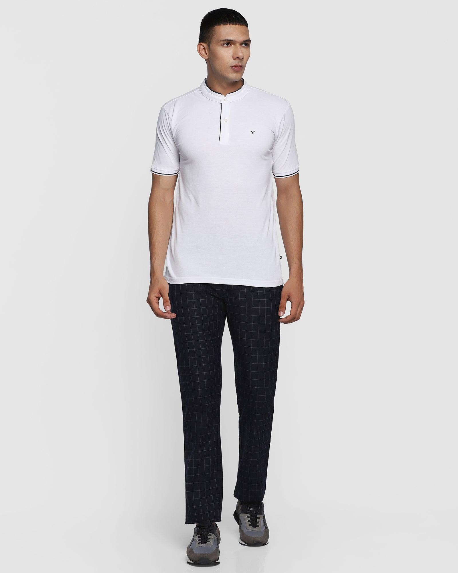Mandarin Collar White Solid T Shirt - Dom