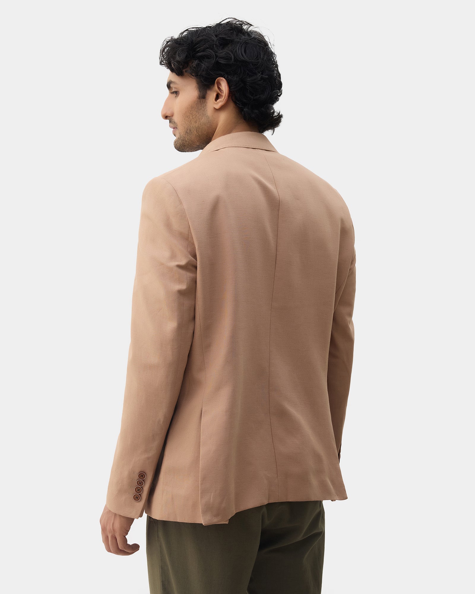Khaki Linen Solid Blazer - Juno