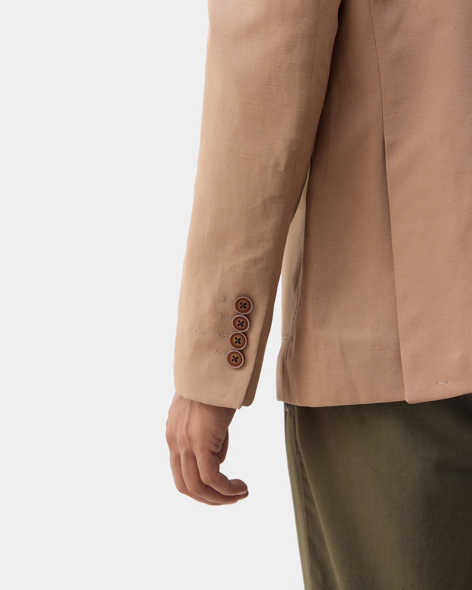 Khaki Linen Solid Blazer - Juno