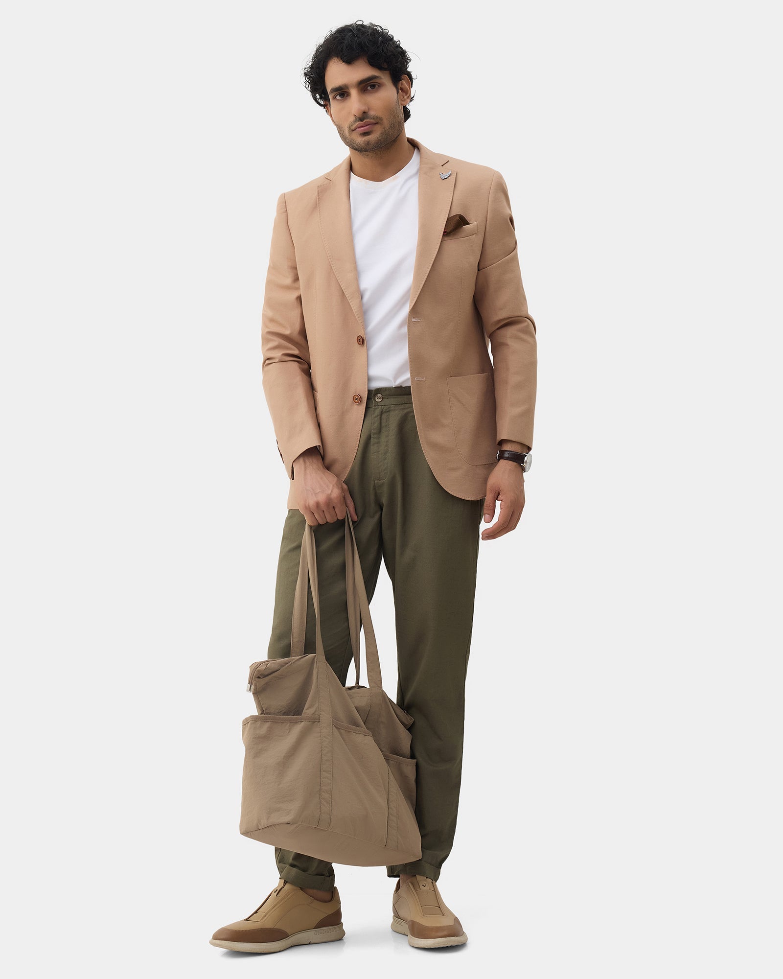 Khaki Linen Solid Blazer - Juno