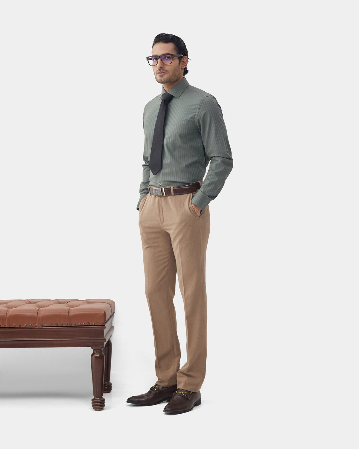 Khaki Textured Trouser - Delma