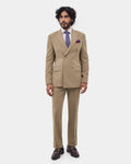Khaki Two Piece Double Breasted Textured Suit - Lemok