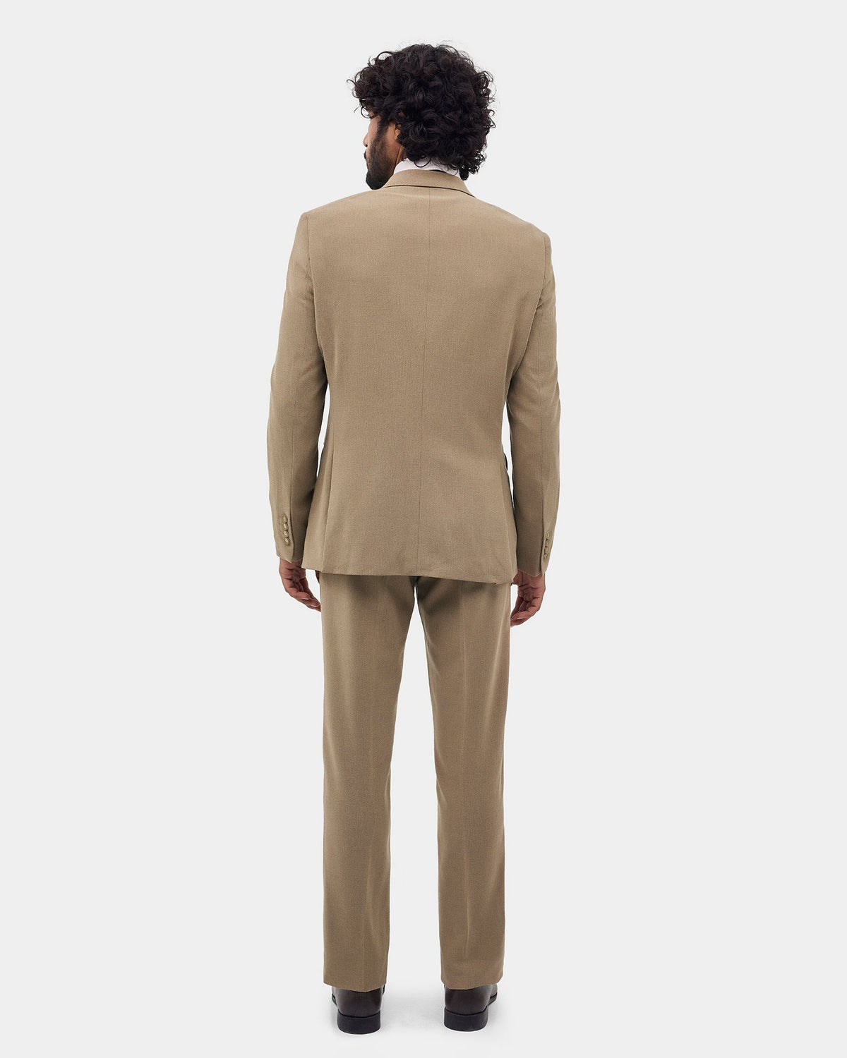Khaki Two Piece Double Breasted Textured Suit - Lemok