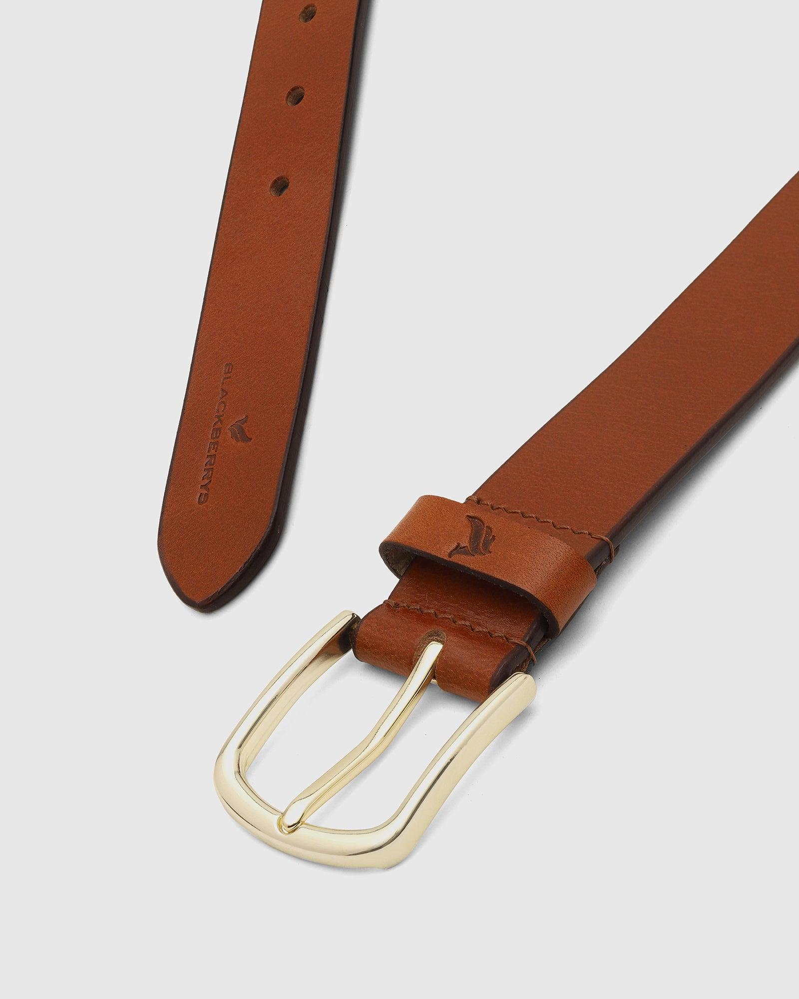 Solid Leather Belt In Tan (Sadio) - Blackberrys