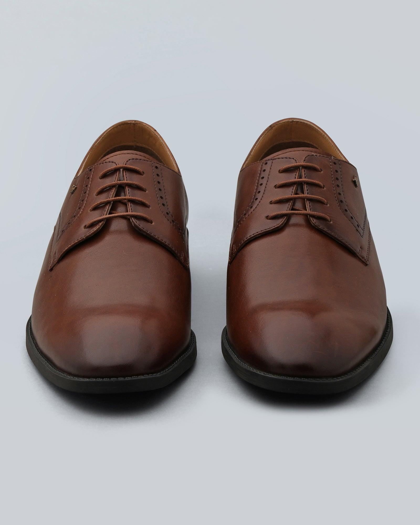 Leather Tan Solid Derby Shoes - Okapi