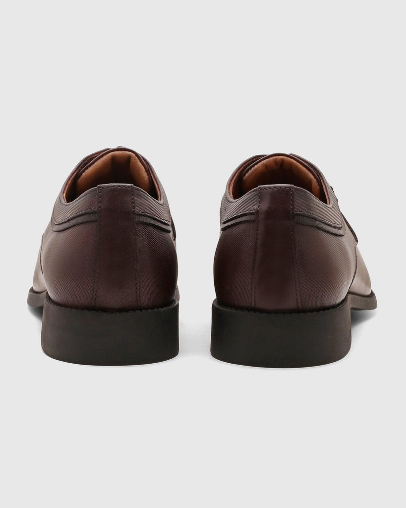 Leather Burgandy Solid Derby Shoes - Quddor