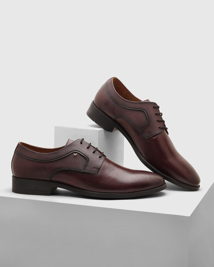 Leather Tan Solid Derby Shoes - Quddor