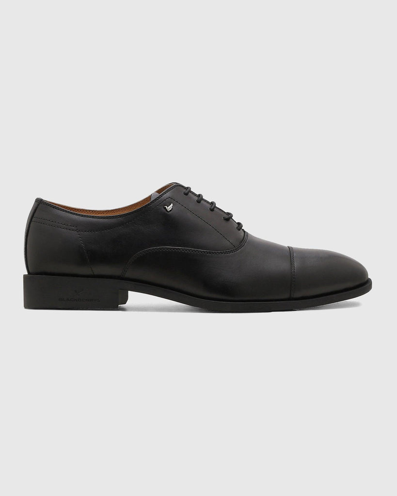 Leather Black Solid Oxford Shoes - Qoila