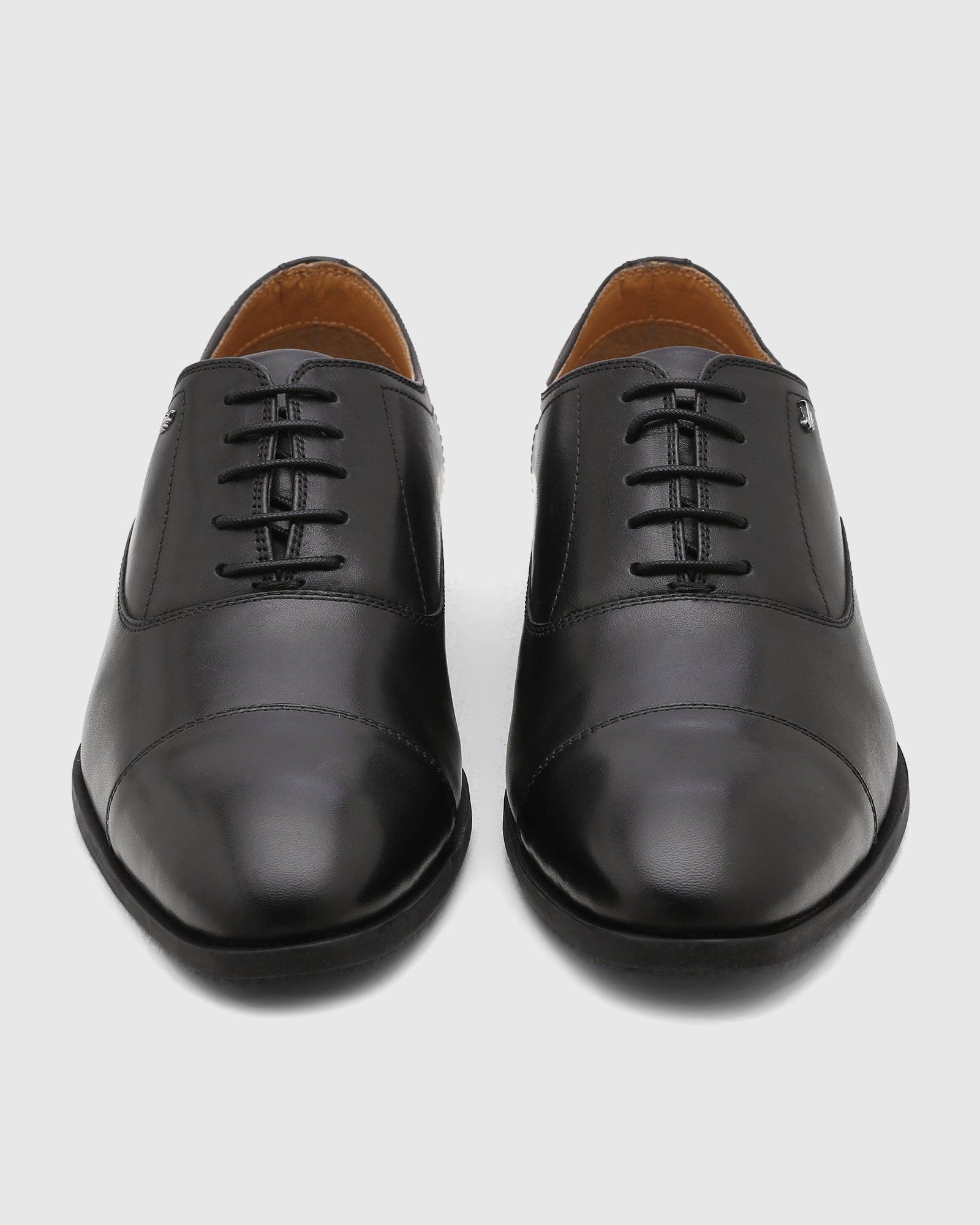 Leather Black Solid Oxford Shoes - Qoila