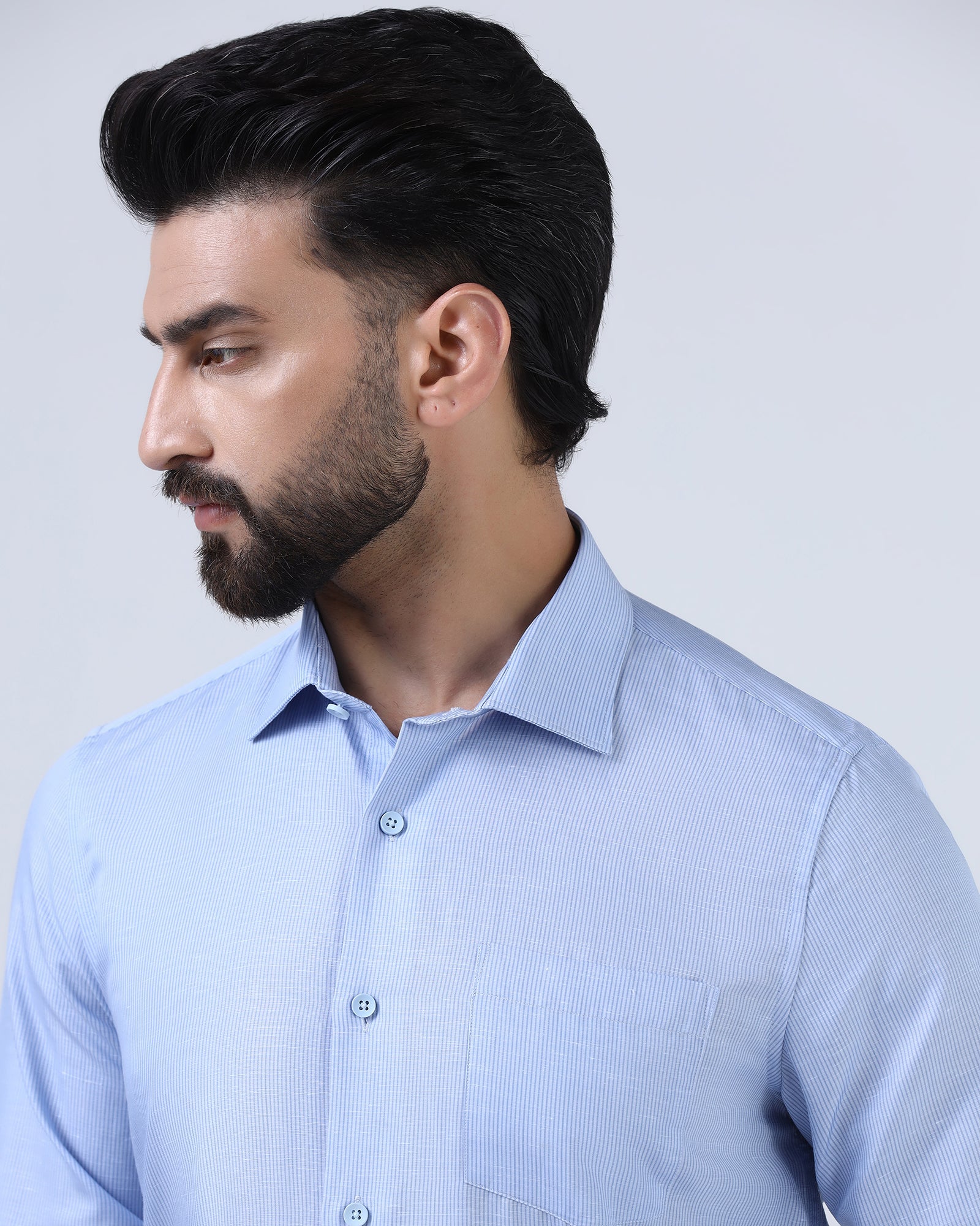 Light Blue Linen Stripe Shirt - Kyro