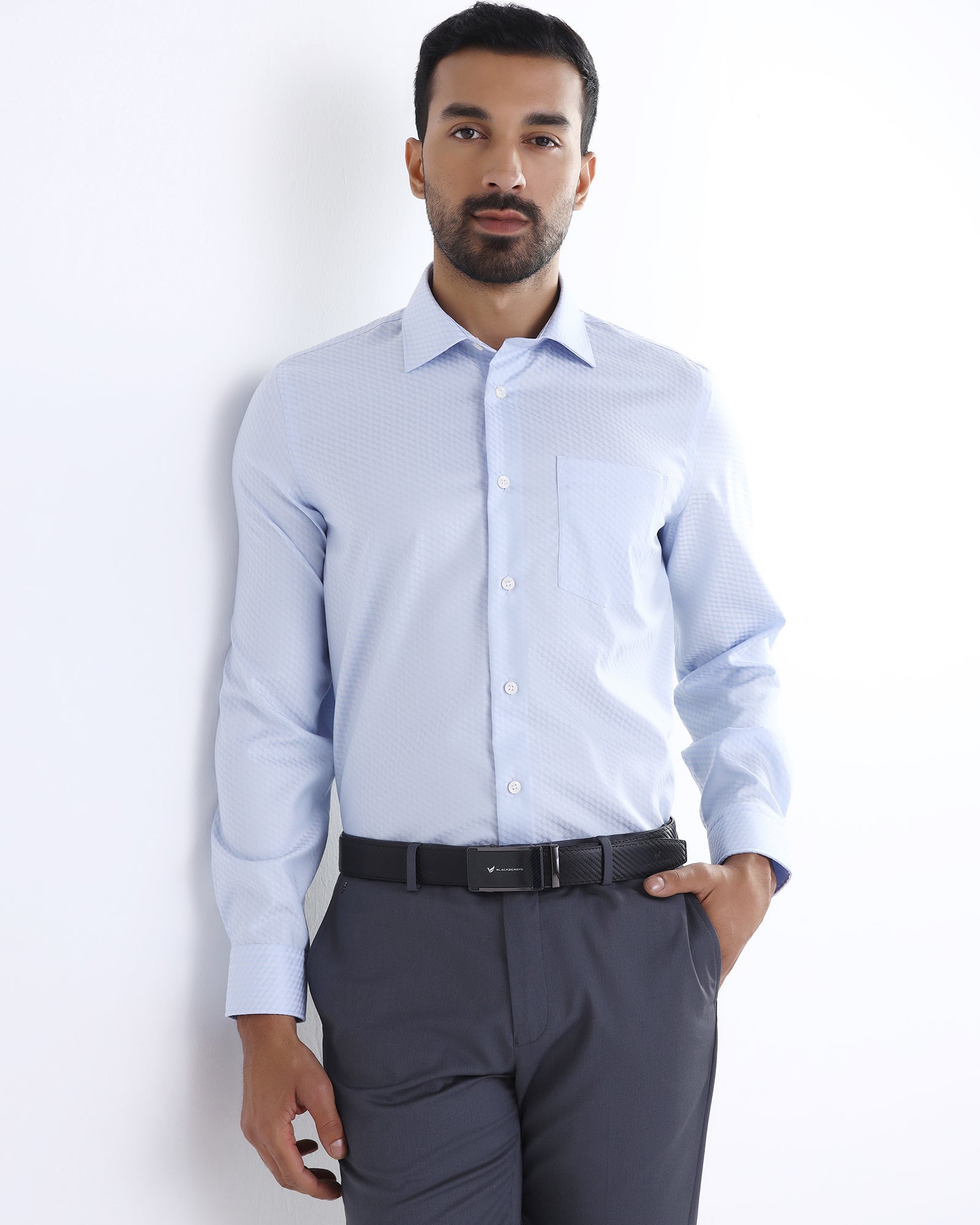 Light Blue Non Iron Textured Shirt - Esme
