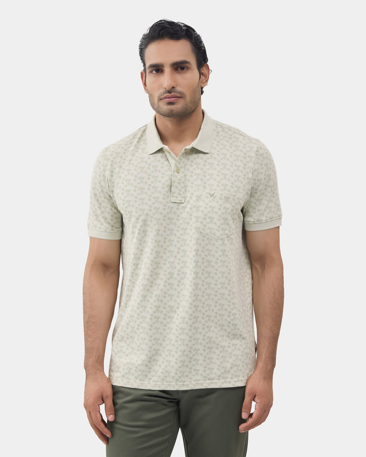 Light Green Printed Polo - Jung Se