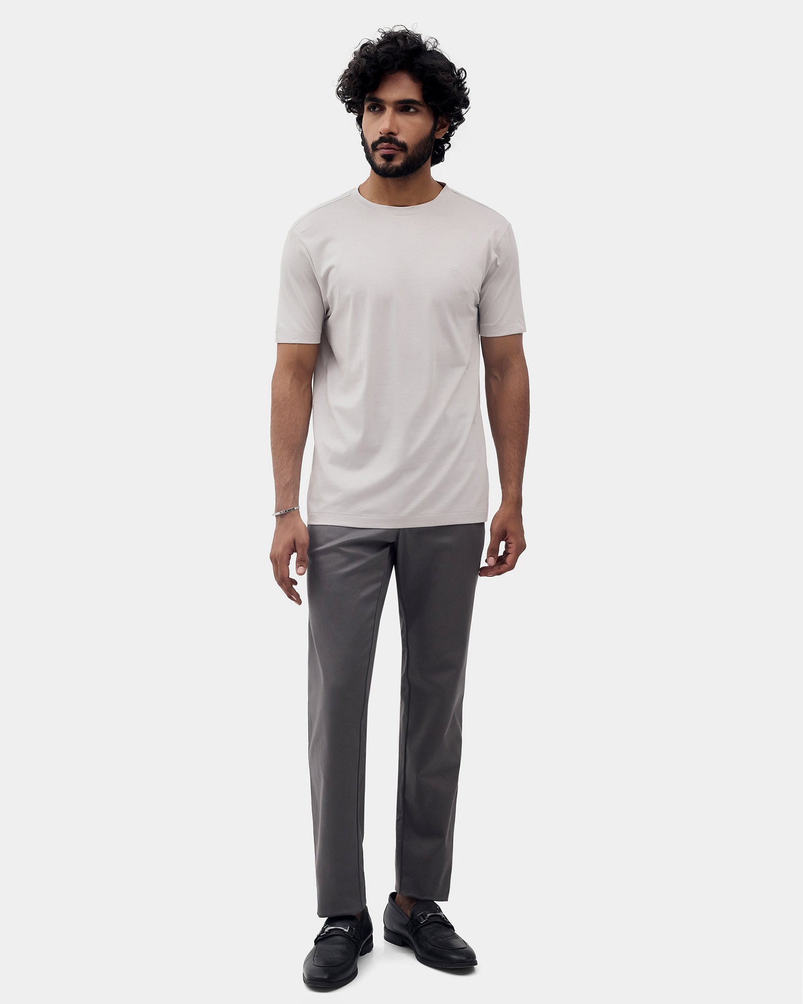 Light Grey Crew Neck Solid T-Shirt - Ginjiro