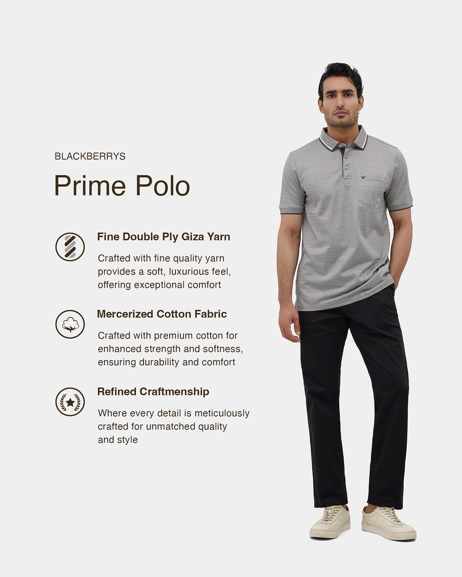 Light Grey Textured Polo - Bomi