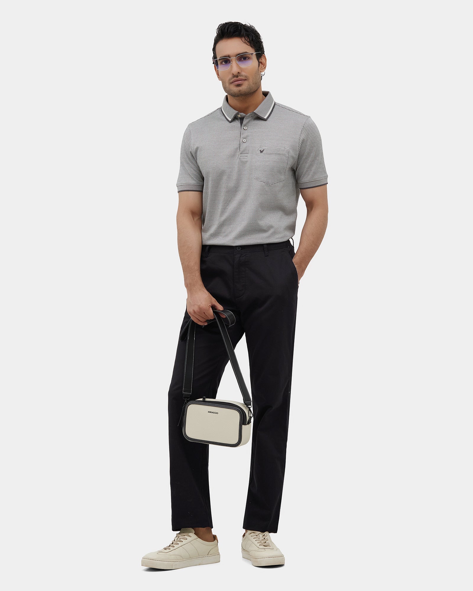 Light Grey Textured Polo - Bomi