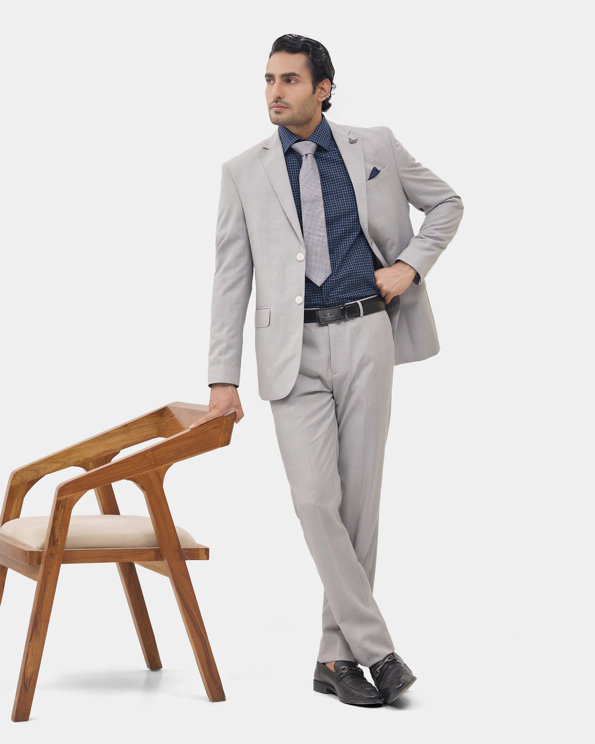 Light Grey Two Piece Check Suit - Dabney
