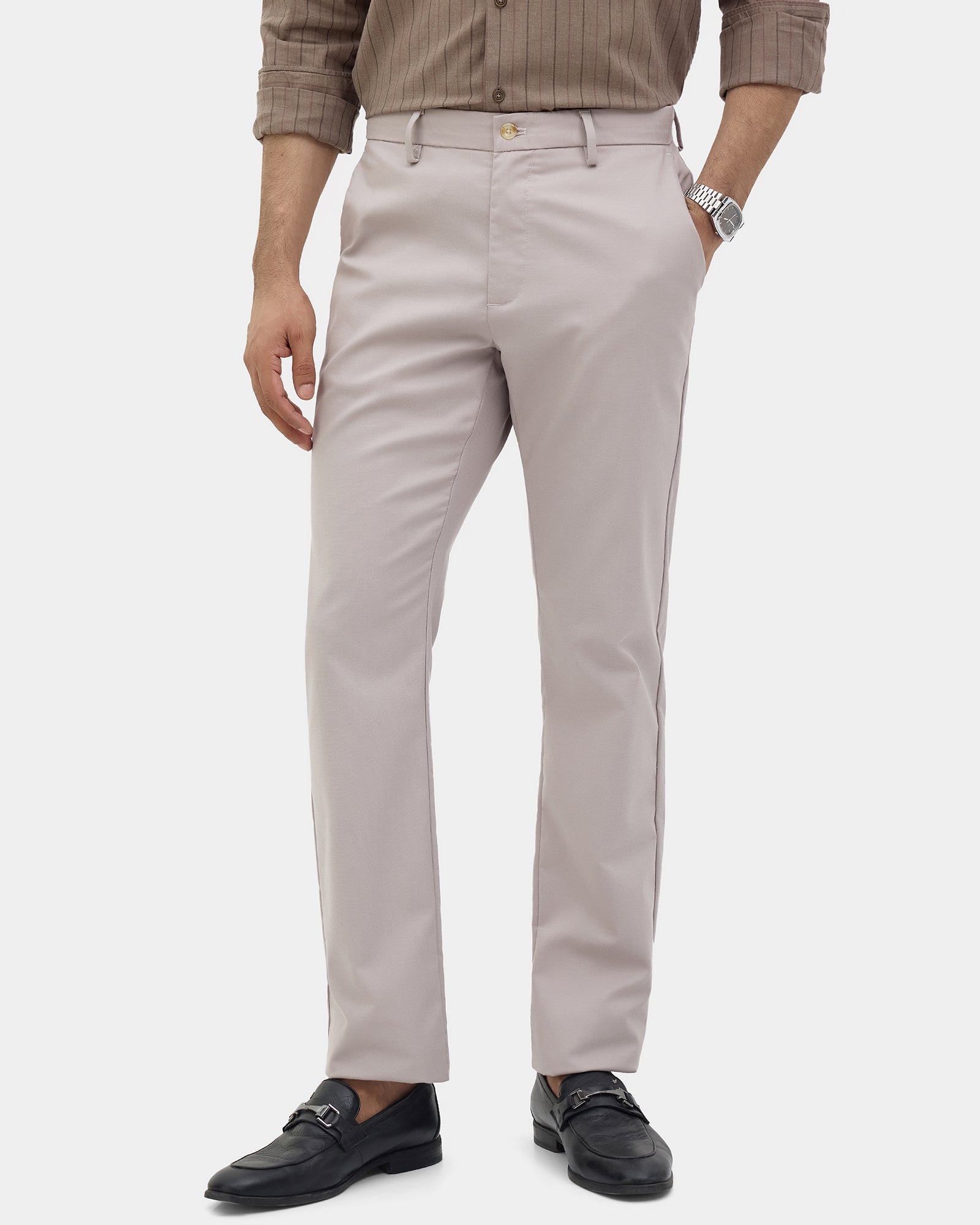 Light Grey Unwrinkle Textured Khakis - Dolomite